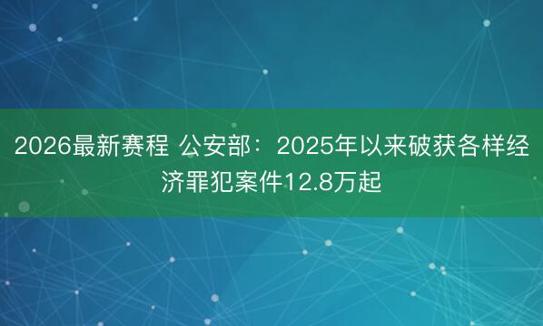 2026最新赛程 公安部：2025年以来破获各样经济罪犯案件12.8万起