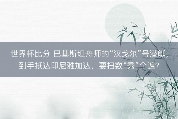 世界杯比分 巴基斯坦舟师的“汉戈尔”号潜艇，到手抵达印尼雅加达，要扫数“秀”个遍？
