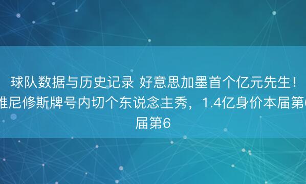 球队数据与历史记录 好意思加墨首个亿元先生！维尼修斯牌号内切个东说念主秀，1.4亿身价本届第6